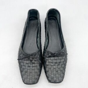 Freda Salvador Womens 8 Jada Black Woven Leather Ballet Flats Square Toe Shoes